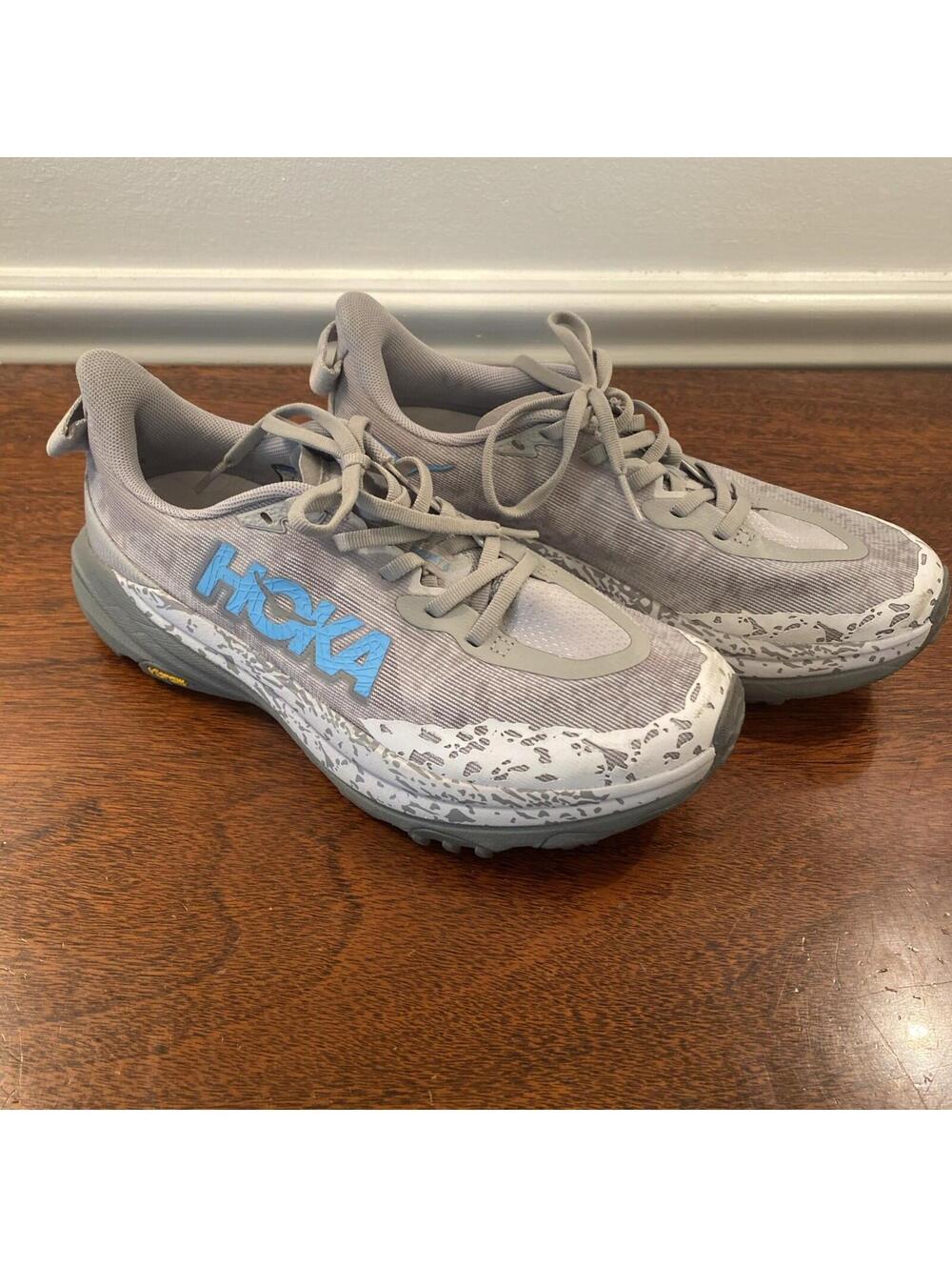HOKA Speedgoat 6 Trail Runner; Women’s Size 7.5D; Grey With Blue Detailing